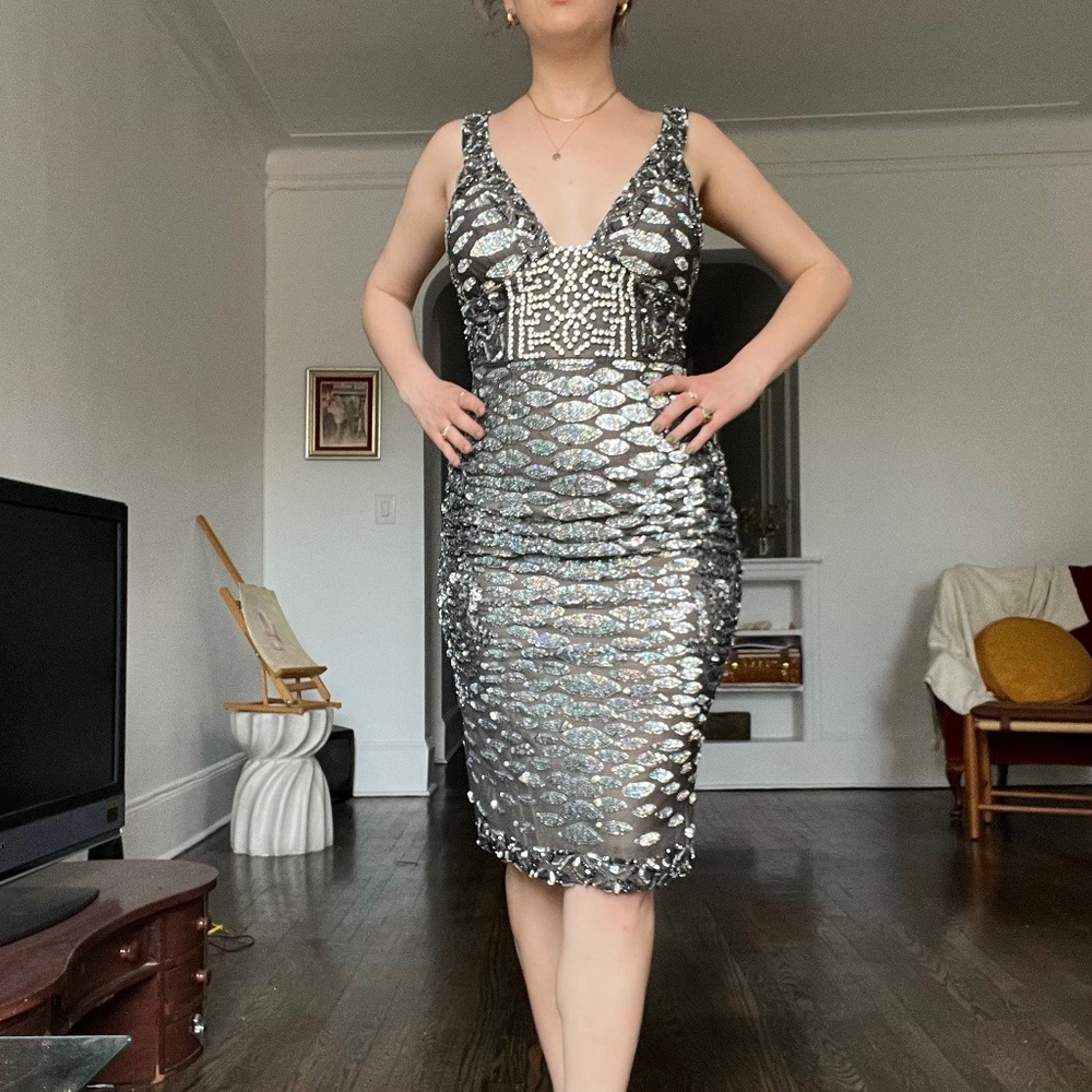 Mandalay Silver and Black Cocktail Dress